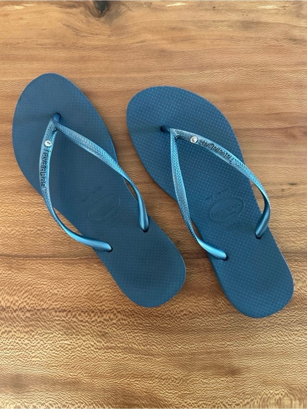 Havaianas Slim Crystal Glamour Flip Flops for Women Navy Steel Grey | Size: 9